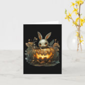 Bunny Mayhem Creepy Halloween Bunny Pumpkin Kaart (Gele Bloem)