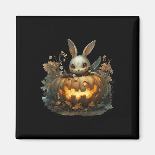Bunny Mayhem Creepy Halloween Bunny Pumpkin Magneet (Voorkant)