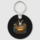 Bunny Mayhem Creepy Halloween Bunny Pumpkin Sleutelhanger (Voorkant)