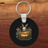 Bunny Mayhem Creepy Halloween Bunny Pumpkin Sleutelhanger (Voorkant)