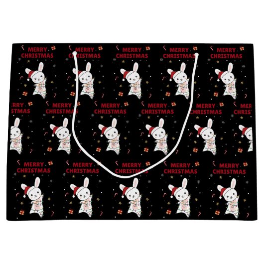 Bunny Merry Christmas Winter Animals Rabbit Groot Cadeauzakje (Voorkant)