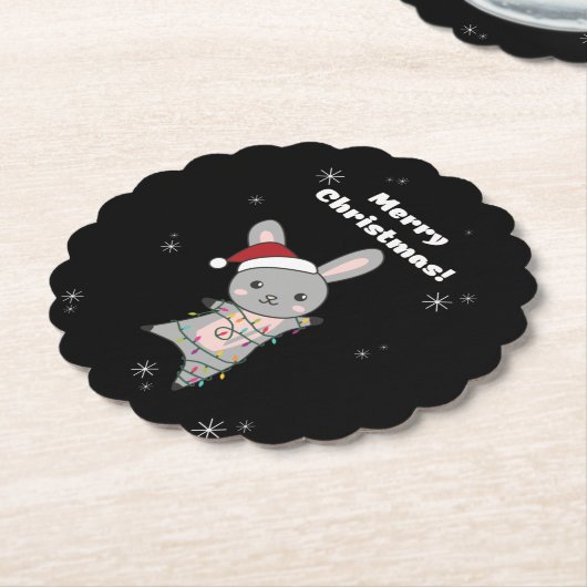 Bunny Merry Christmas Winter Animals Rabbit Kartonnen Onderzetters (Gekanteld)