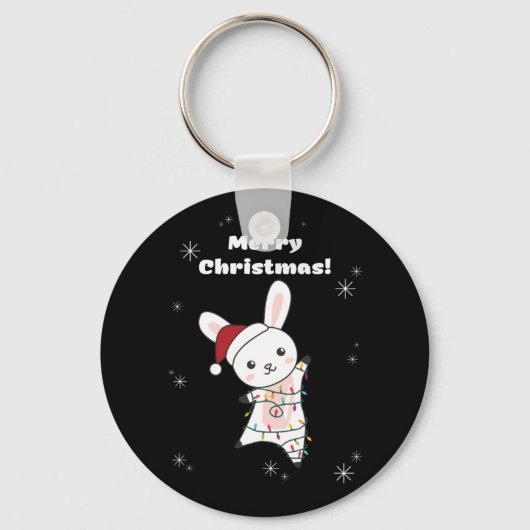 Bunny Merry Christmas Winter Animals Rabbit Sleutelhanger (Voorkant)