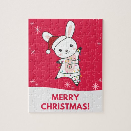 Bunny Merry Winter Animals Rabbits Jigsa Legpuzzel (Verticaal)