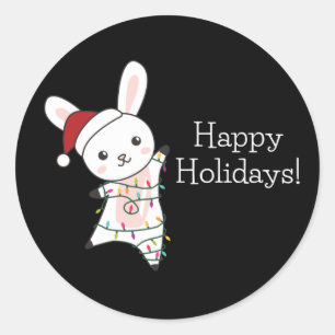 Bunny Merry Winter Animals Rabbits Klasse Ronde Sticker