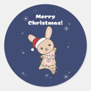 Bunny Merry Winter Animals Rabbits Klasse Ronde Sticker