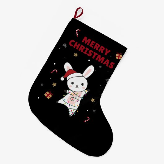 Bunny Merry Winter Animals Rabbits Large Grote Kerstsok (Voorkant (Hangend))