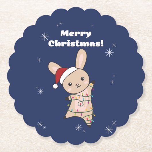 Bunny Merry Winter Animals Rabbits Paper Kartonnen Onderzetters (Voorkant)