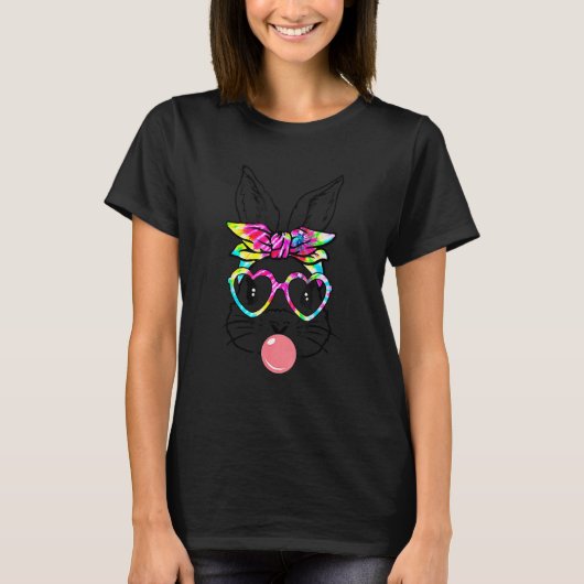 Bunny met Bandana Heart Glasses Bubblegum Pasen T-shirt (Voorkant)