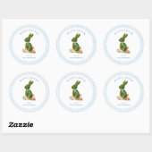 Bunny met Blauwe gingham grens Happy Easter Ronde Sticker (Vel)