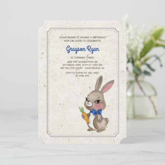 Bunny met Blue Bow-uitnodiging Kaart (Staand voorkant)