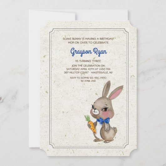 Bunny met Blue Bow-uitnodiging Kaart (Voorkant)