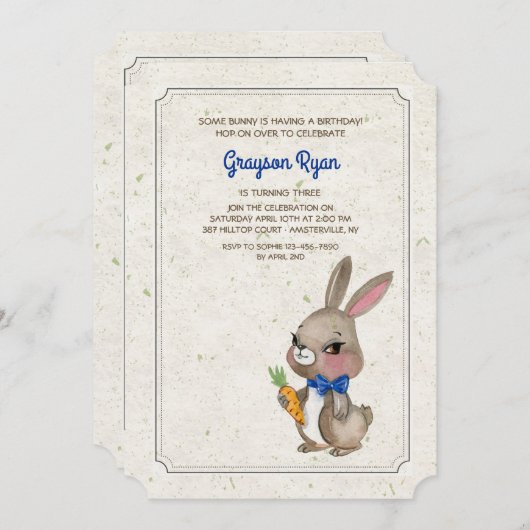 Bunny met Blue Bow-uitnodiging Kaart (Voorkant / Achterkant)