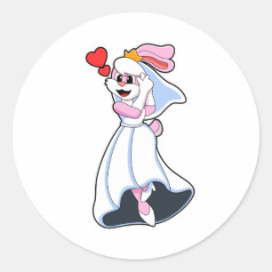 Bunny met bruiloft-jurk en kroon ronde sticker