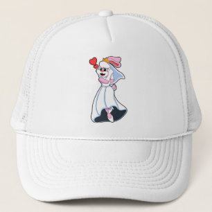 Bunny met bruiloft-jurk en kroon trucker pet