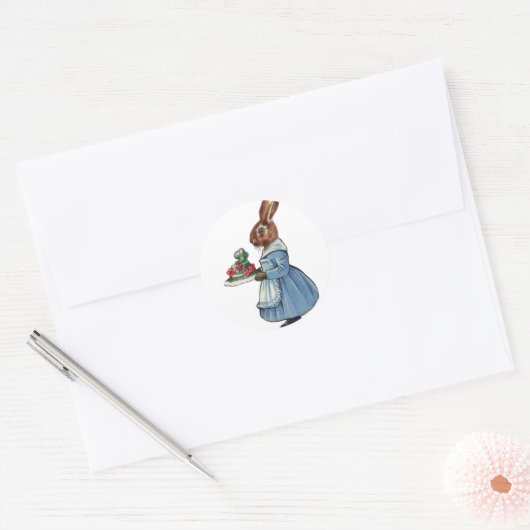 Bunny met Cake Ronde Sticker (Envelop)