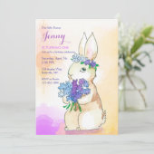 Bunny met de bloem Bouquet Birthday Party Kaart (Staand voorkant)