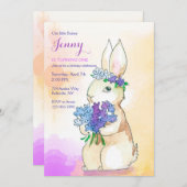 Bunny met de bloem Bouquet Birthday Party Kaart (Voorkant / Achterkant)