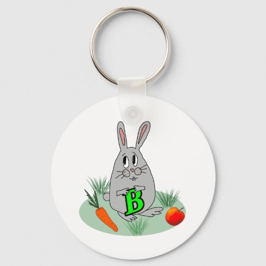 Bunny met de letter B op het gazon Sleutelhanger (Voorkant)