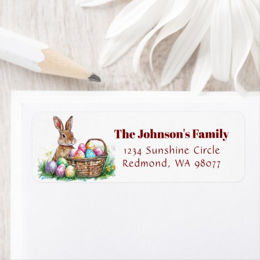 Bunny met decoratieve eieren I bloemenpaas adres Etiket (Insitu)