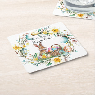 Bunny met decoratieve eieren I floral Pasen Kartonnen Onderzetters