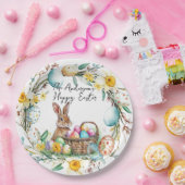 Bunny met decoratieve eieren I floral Pasen Papieren Bordje (Feest)