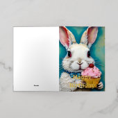 Bunny met een Cupcake Verjaardag Folie Wenskaart (Buiten Laag)