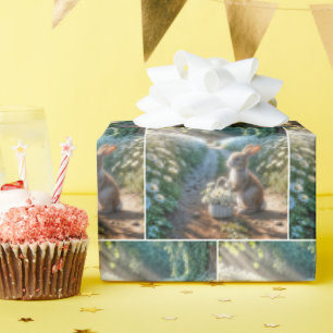 Bunny met een mand van witte madeliefjes cadeaupapier