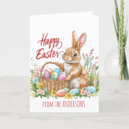 Bunny met een mand vol met paaseieren feestdagen kaart