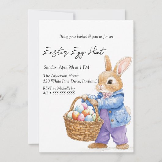 Bunny met eieren in mand paaseieren jacht kaart (Voorkant)