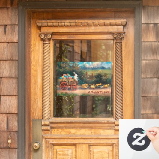 Bunny met eierwagon raamsticker (Huis Deur)