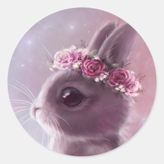 Bunny met Floral Wreath Ronde Sticker (Voorkant)
