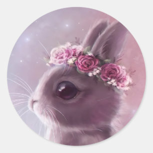 Bunny met Floral Wreath Ronde Sticker