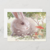 Bunny met Flowers Aankondigingskaart (Voorkant / Achterkant)