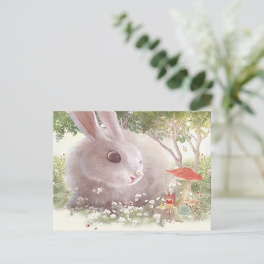 Bunny met Flowers Aankondigingskaart (Staand voorkant)