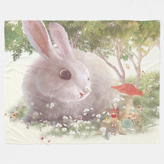 Bunny met Flowers Fleece Deken (Voorkant (Horizontaal))