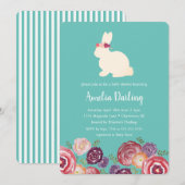 Bunny met Flowers Hoofdband Baby shower Invitation Kaart (Voorkant / Achterkant)