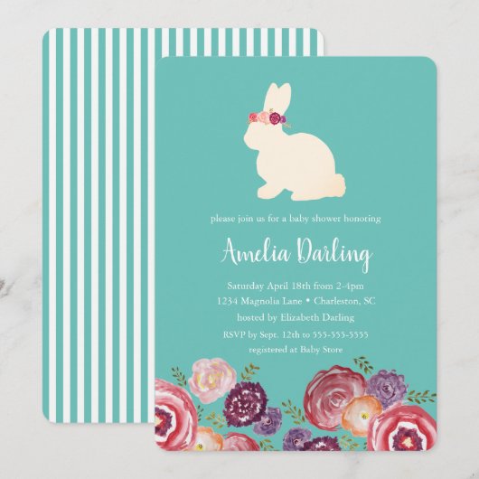 Bunny met Flowers Hoofdband Baby shower Invitation Kaart (Voorkant / Achterkant)