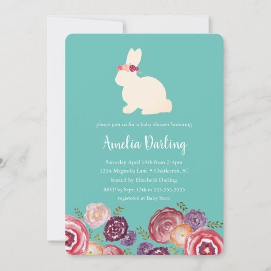 Bunny met Flowers Hoofdband Baby shower Invitation Kaart (Voorkant)