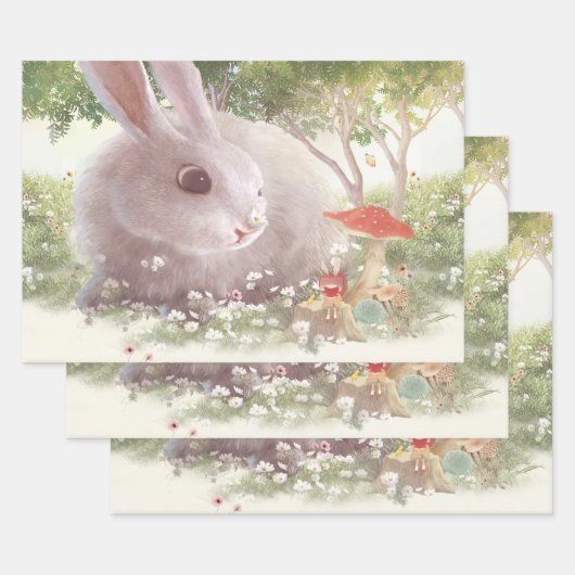 Bunny met Flowers Inpakpapier Vel (Set)