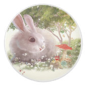 Bunny met Flowers Keramische Knop (Voorkant)