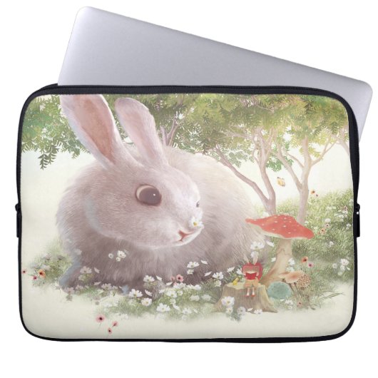 Bunny met Flowers Laptop Sleeve (Voorkant)