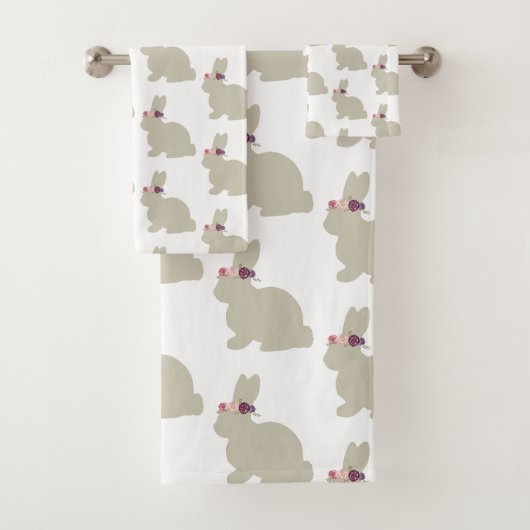 Bunny met Flowers Painting Pattern Towel Set Bad Handdoek (Insitu)
