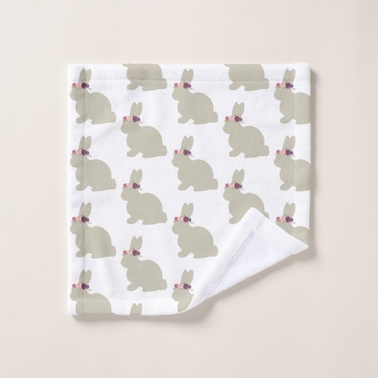 Bunny met Flowers Painting Pattern Towel Set Bad Handdoek (Wasdoekje)