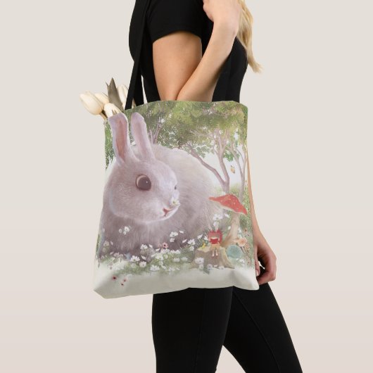 Bunny met Flowers Tote Bag (Dichtbij)