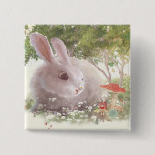 Bunny met Flowers Vierkante Button 5,1 Cm (Voorkant)