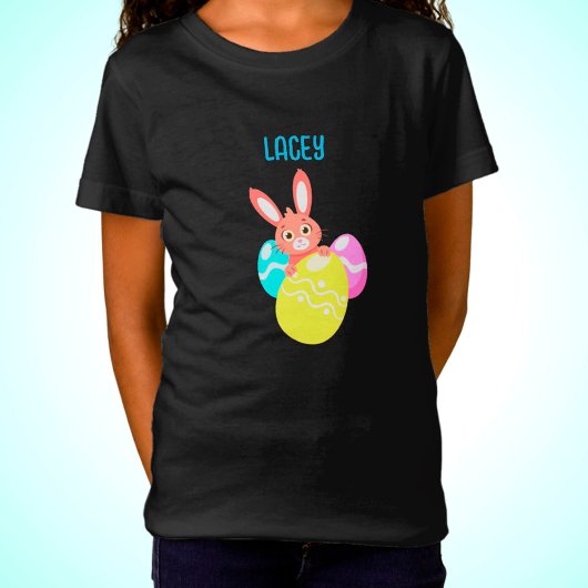BUNNY MET GECOLOREERDE EIEREN, ZWARTE T-Shirt