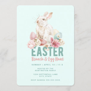 Bunny met gekleurde eieren   Paasbrunch en eierjac Kaart