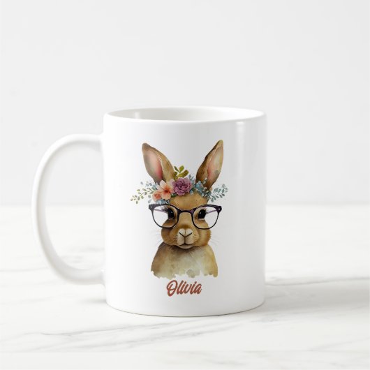 Bunny met Glasbloemen waterverf ontwerpen Koffiemok (Links)