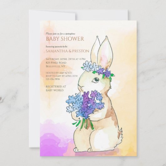 Bunny met het blote Baby shower Bouquet Kaart (Voorkant)